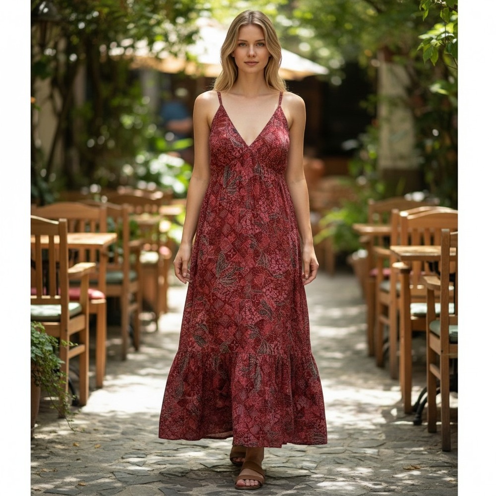 Faherty Eden Dress Women XXL Island Breeze Floral Maxi Tassel Empire Waist NEW